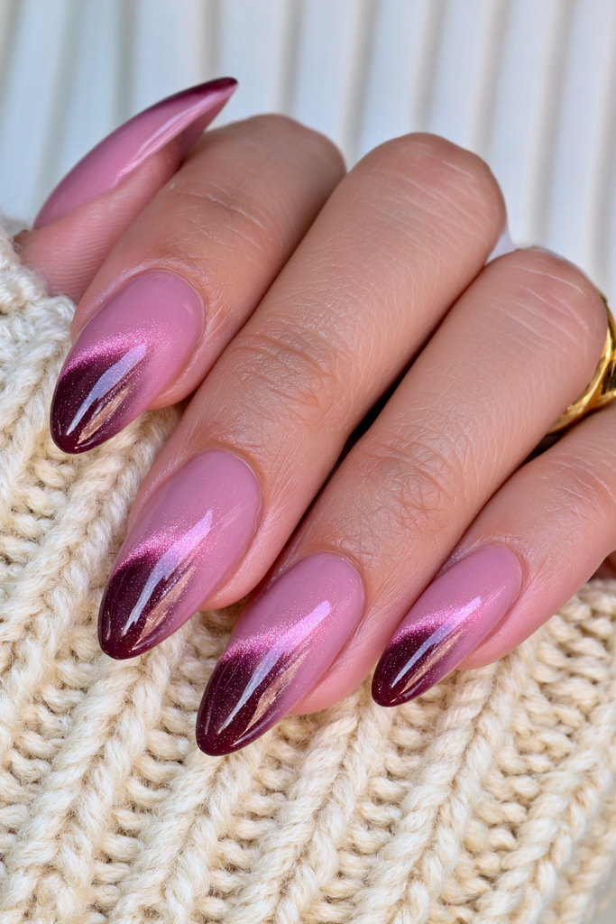 Magnetic wine velvet nails with rich glossy shimmer