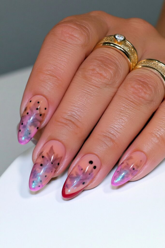 Maple leaf polka dot nails