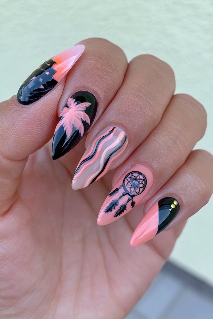 25 Almond Halloween Nails That Are Spooky, Not Over-the-Top 19 Black orange marble almond nails