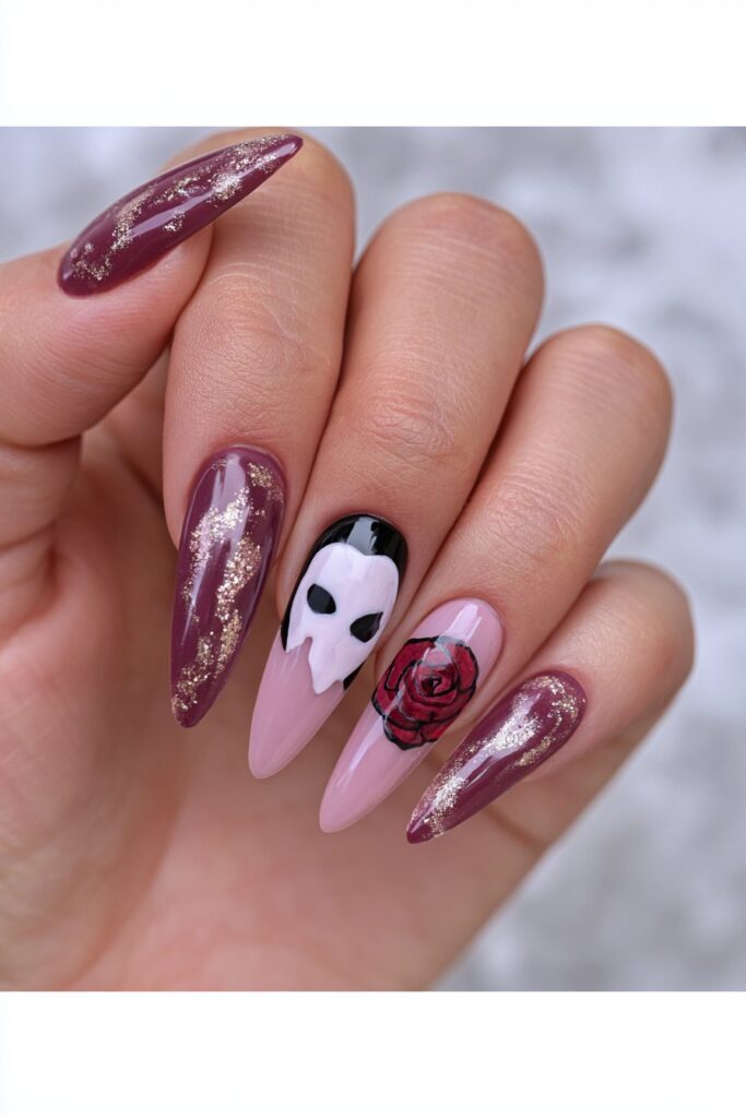 Mask-inspired cutout accent nail
