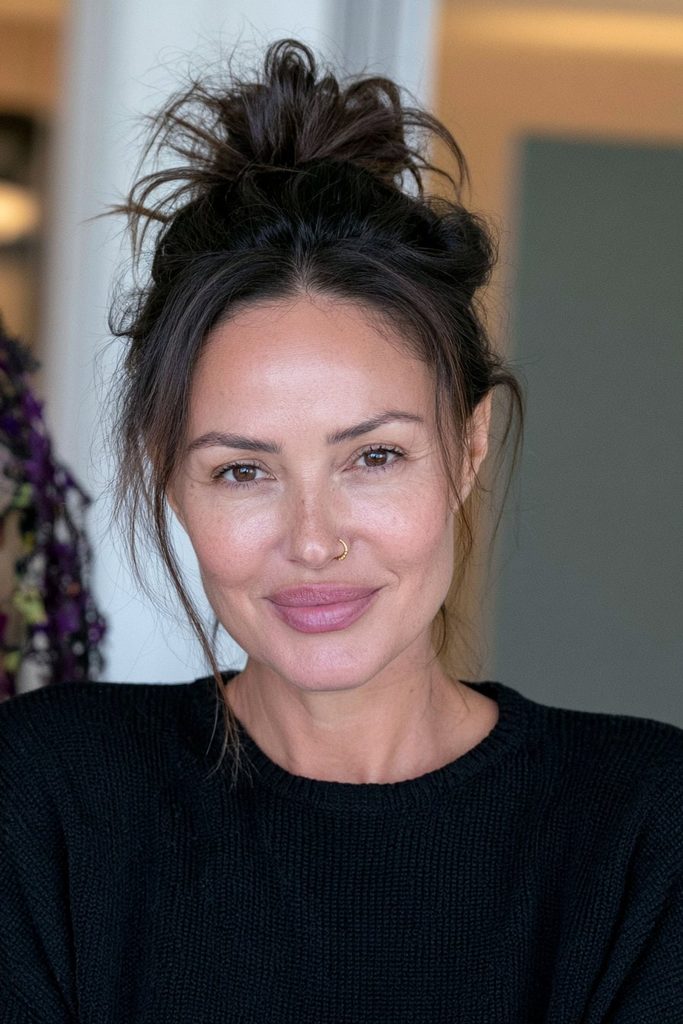 Messy top knot with added volume