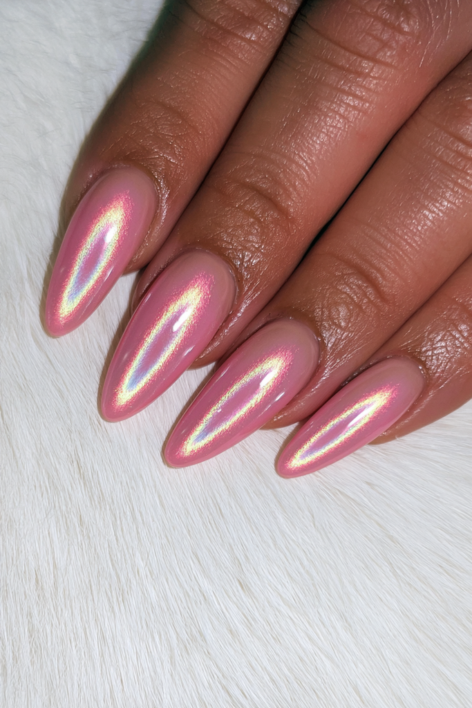 Metallic copper velvet nails with warm glowing dimension