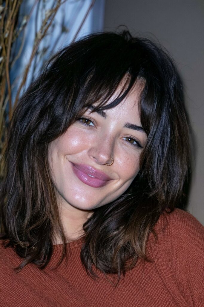 Mid-length shaggy wolf cut with bangs