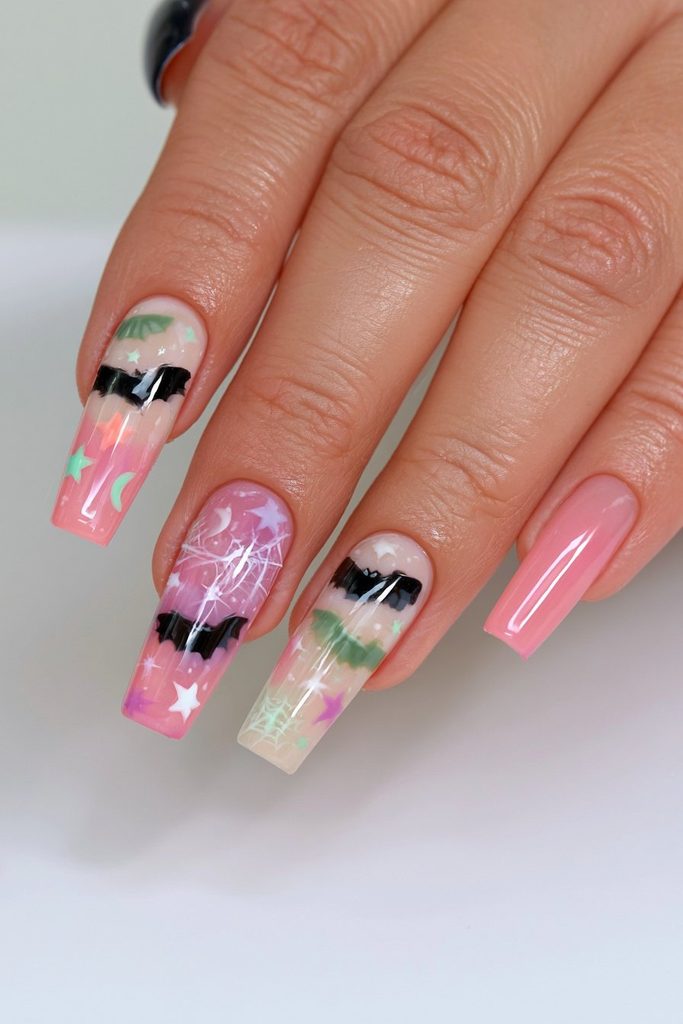 20 Pink Halloween Nails For This Spooky Season 12 Black cream pastel pink nails