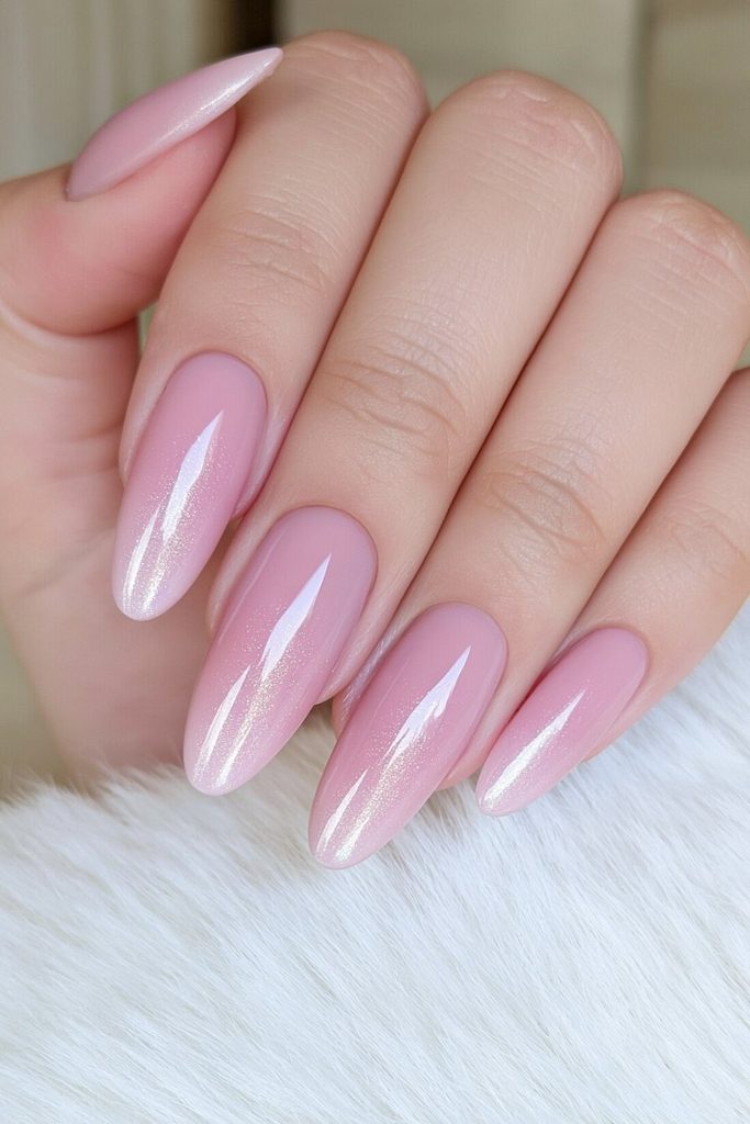 Milky brown nails with soft luminous pearl glaze