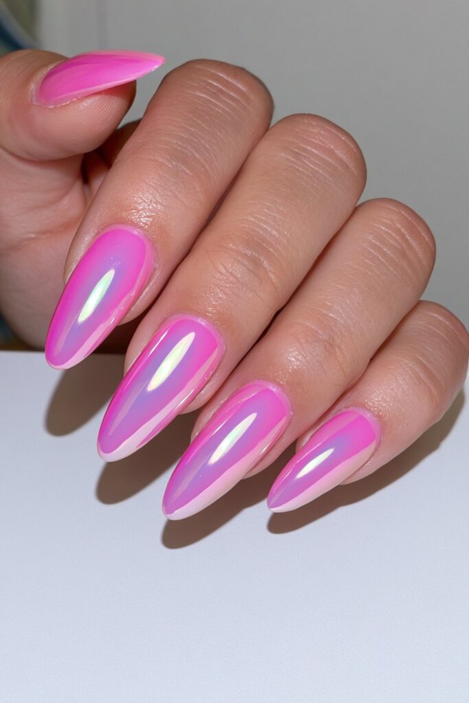 Milky pink chrome nails