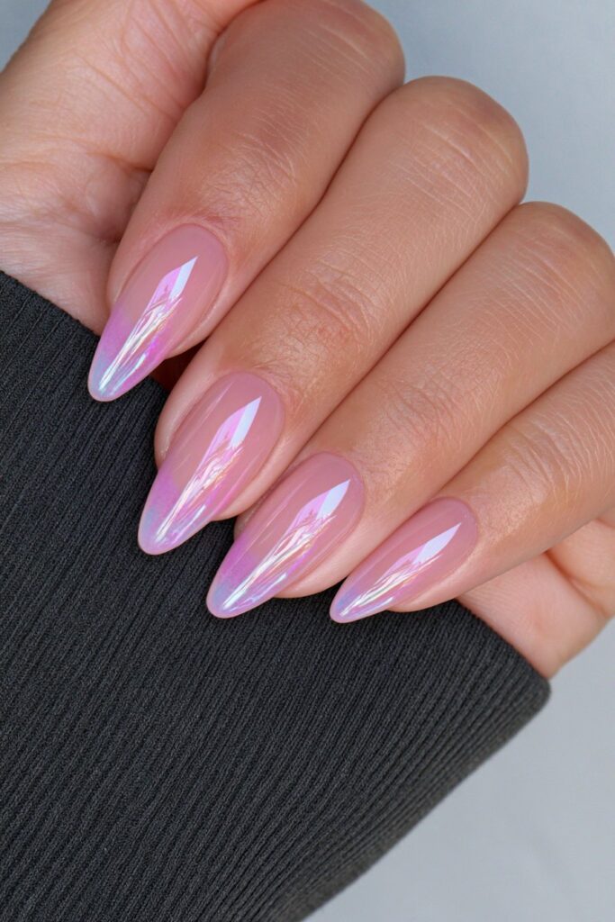 Milky pink lipgloss nails