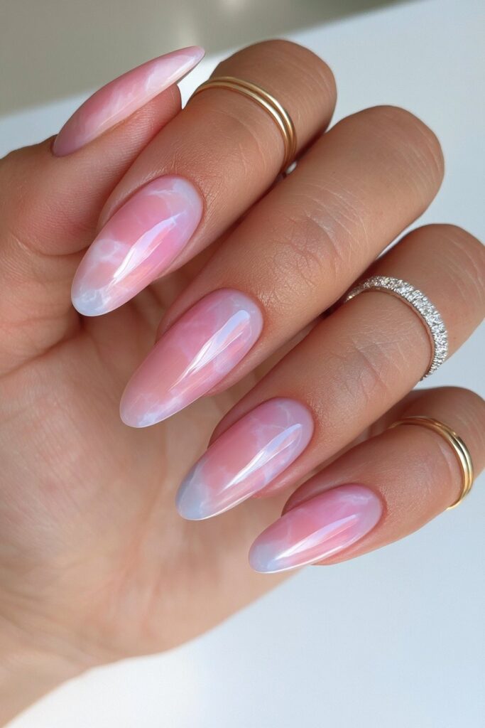 Milky pink marble nails