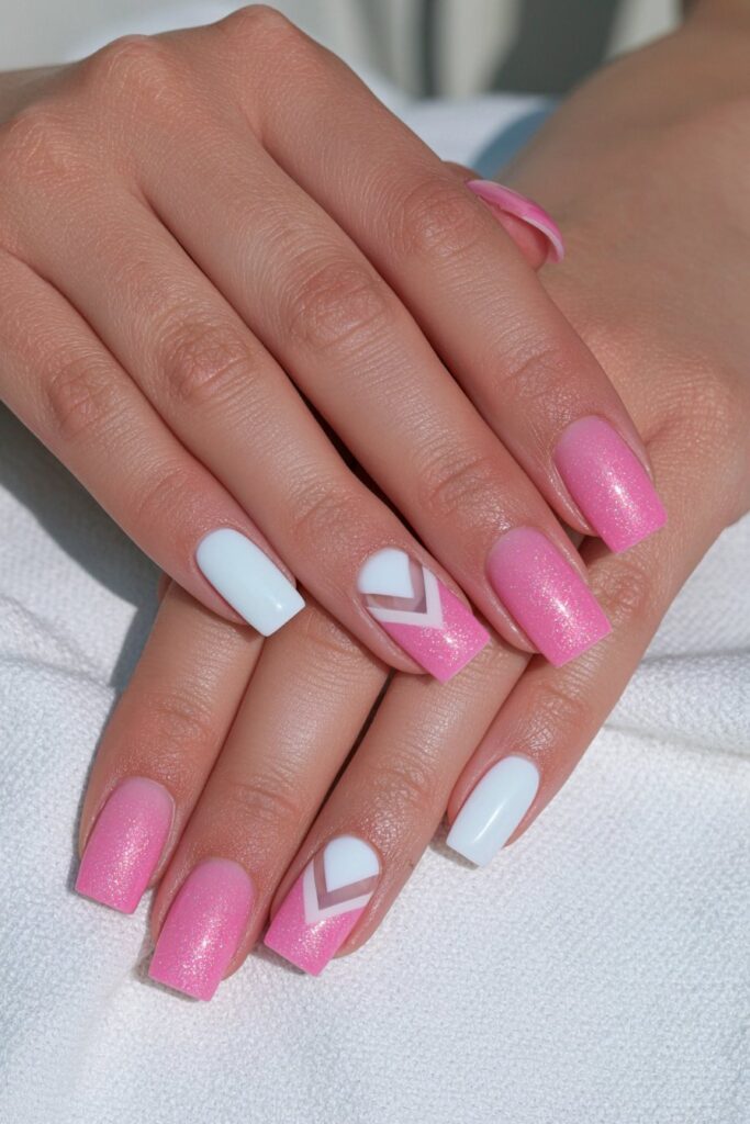Milky pink negative space nails