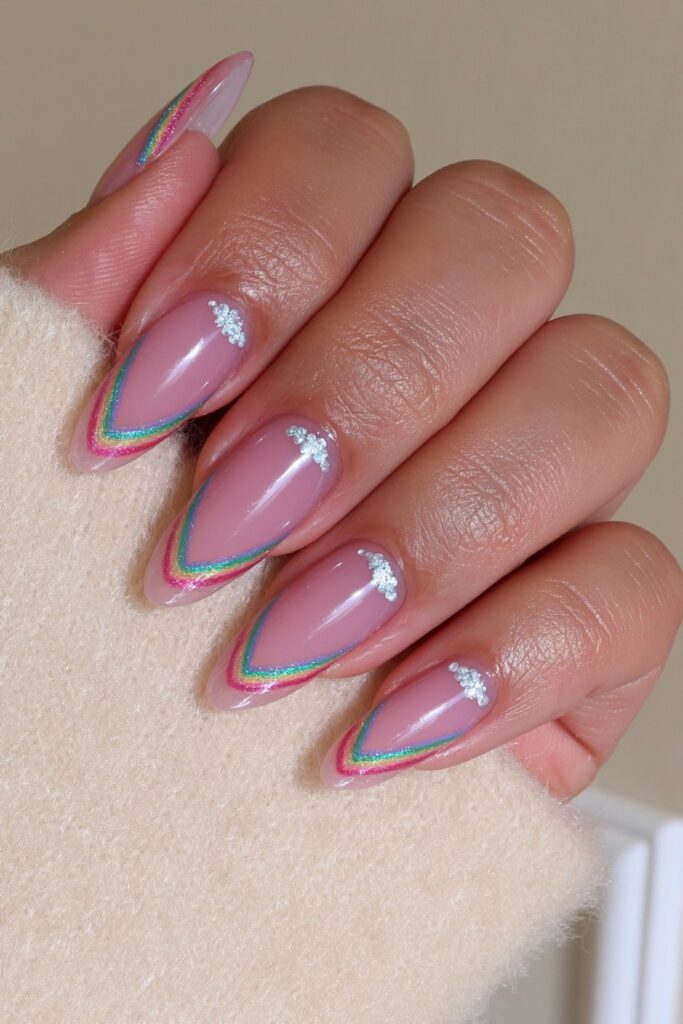 Milky pink rainbow nails