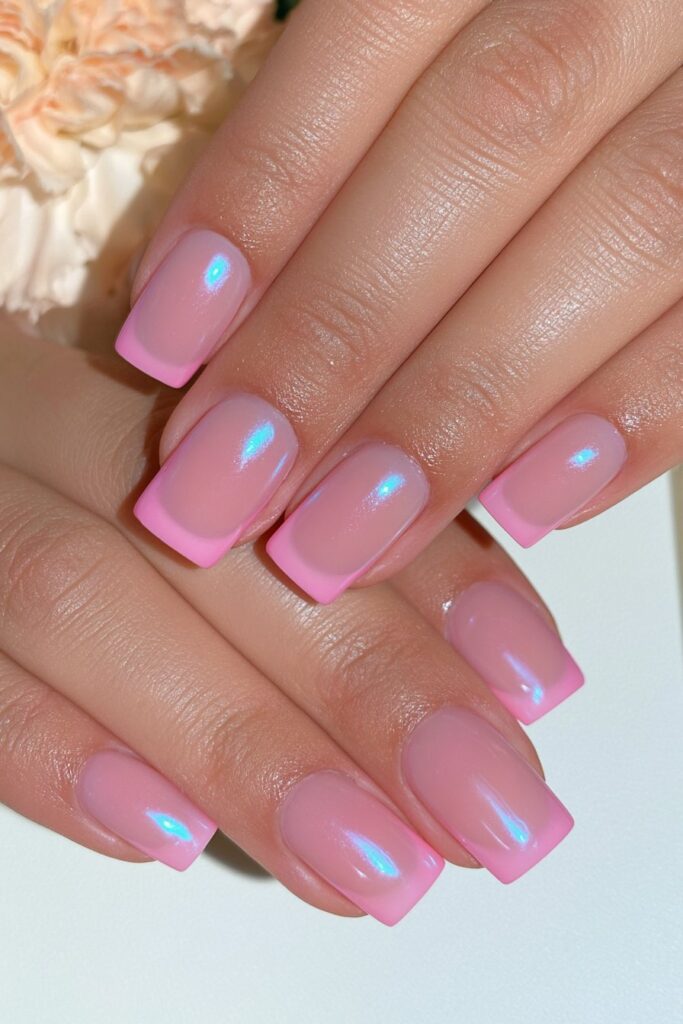 Milky pink square nails
