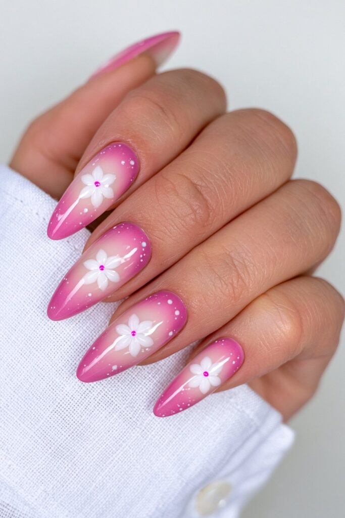 Milky pink starry aura nails