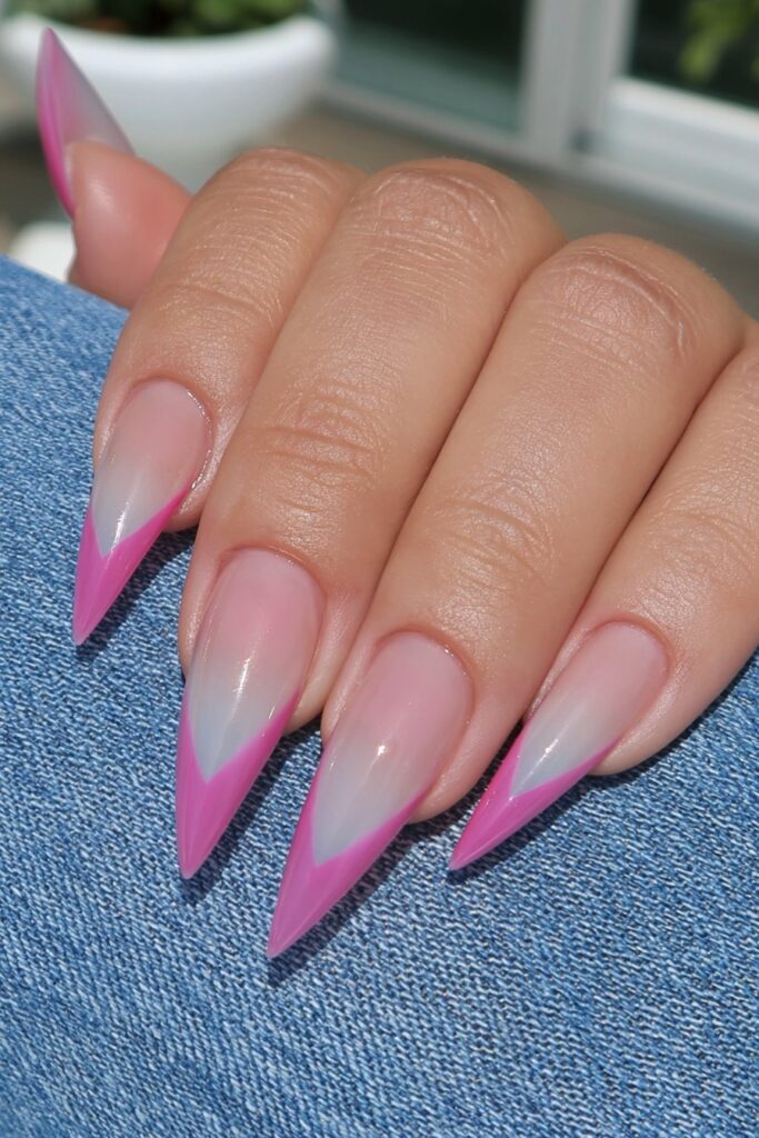 Milky pink white ombré nails