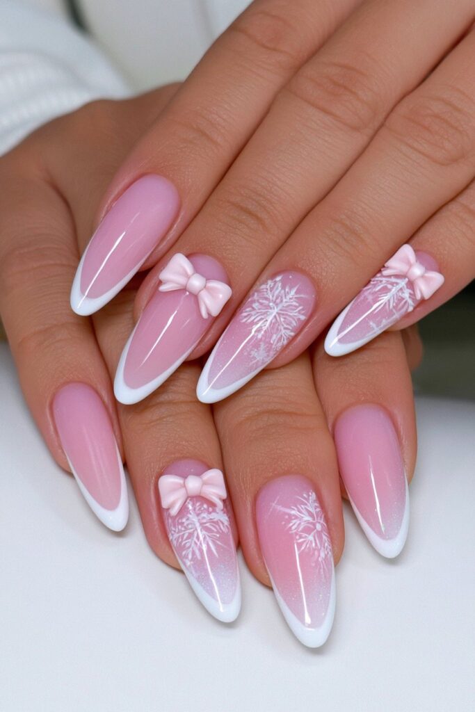 Milky pink 3D bow nails