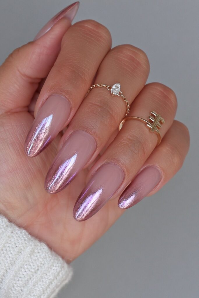Mocha chrome almond nails