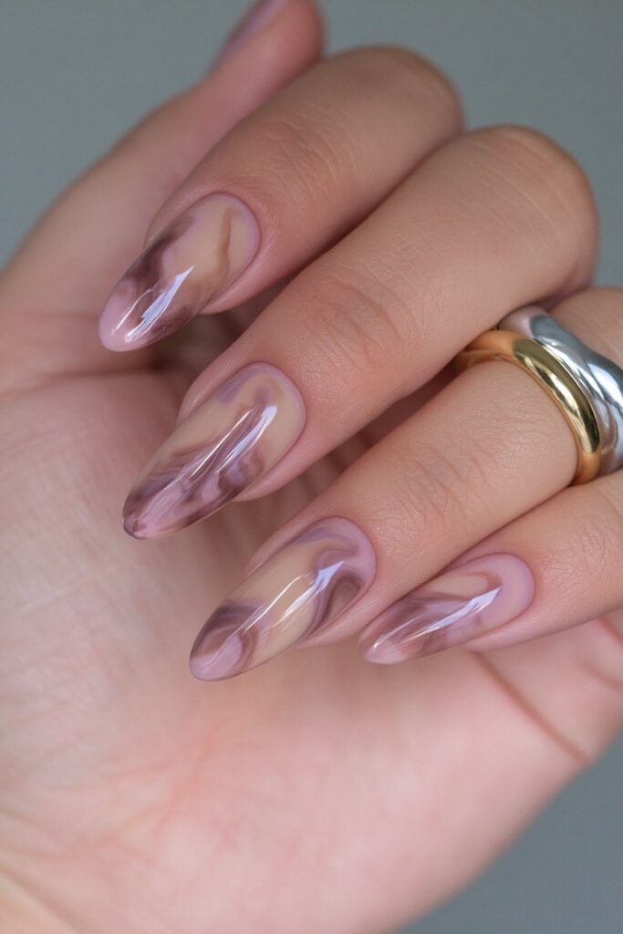 Mocha marble espresso swirl nails