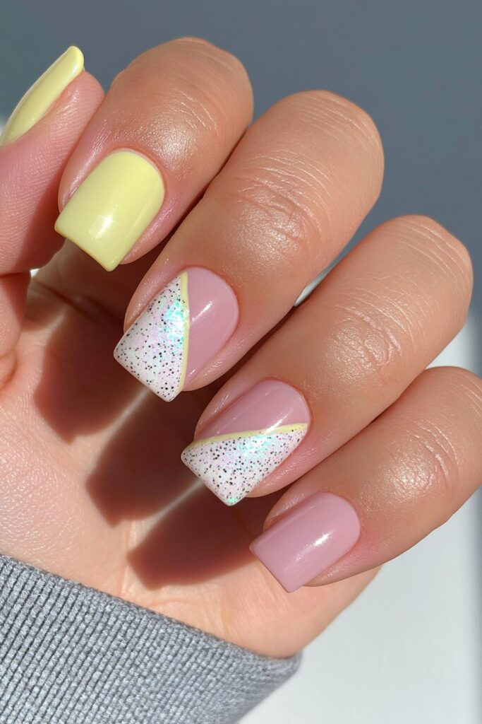 Mustard cream polka dot nails