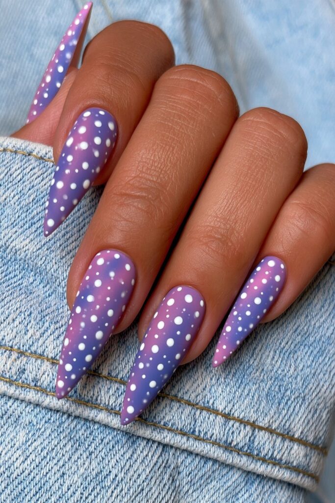 Navy matte starry polka dot nails