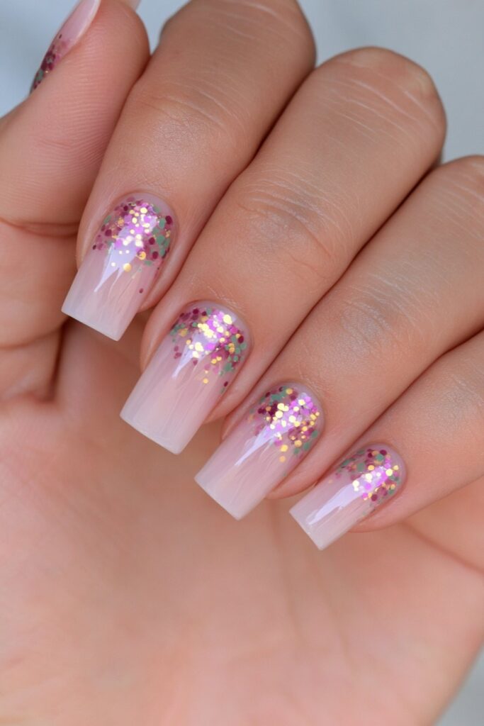 Nude nails with burgundy olive dots