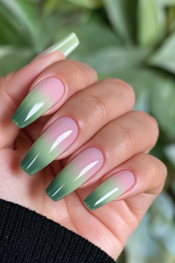 Olive to peridot ombré nails