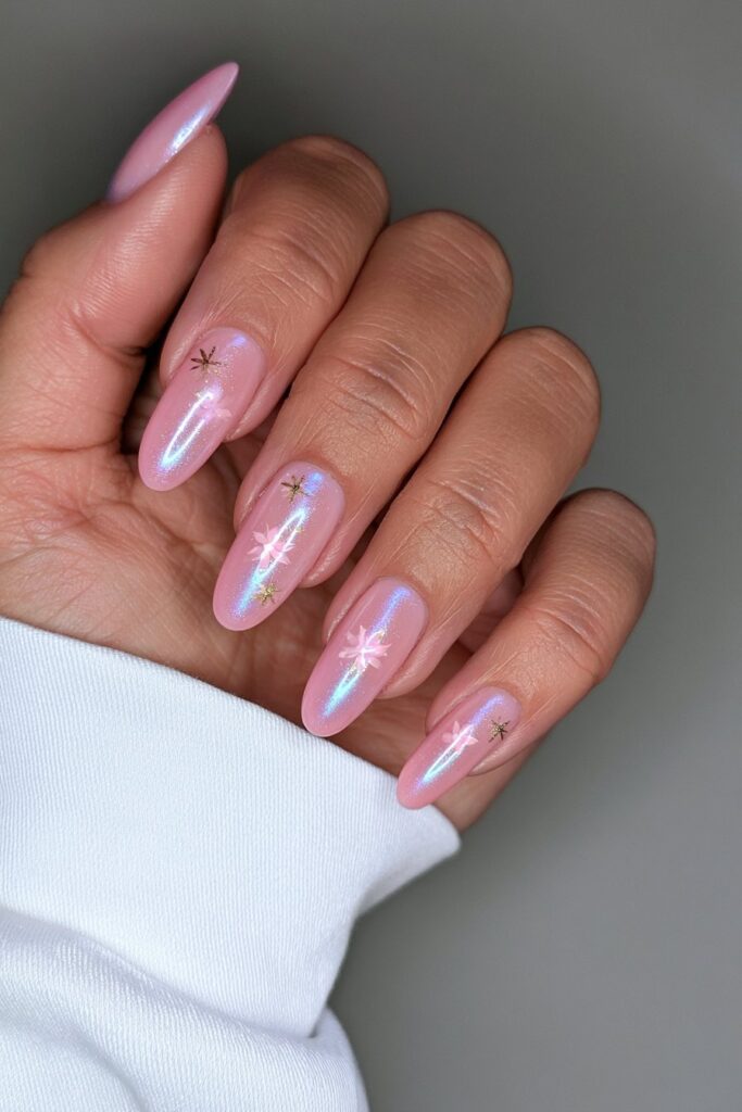 Pastel pink cat-eye nails
