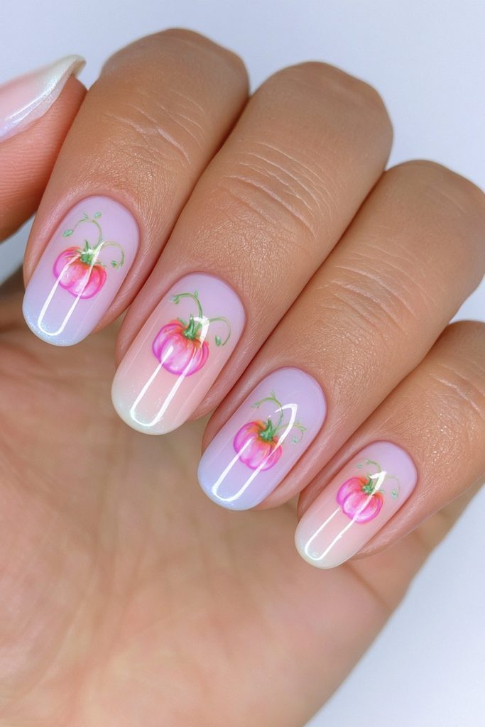 20 Pink Halloween Nails For This Spooky Season 6 Pastel pink pumpkin Halloween nails