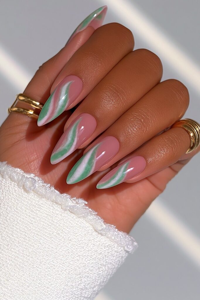Peridot accent on nude nails