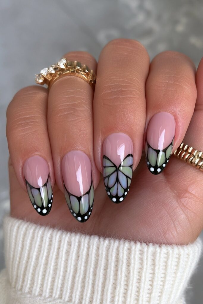 Peridot butterfly accent nails
