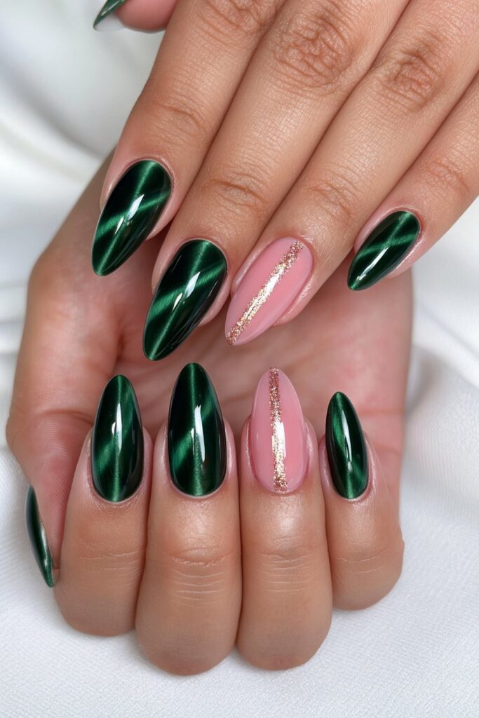 Peridot cat-eye nail design