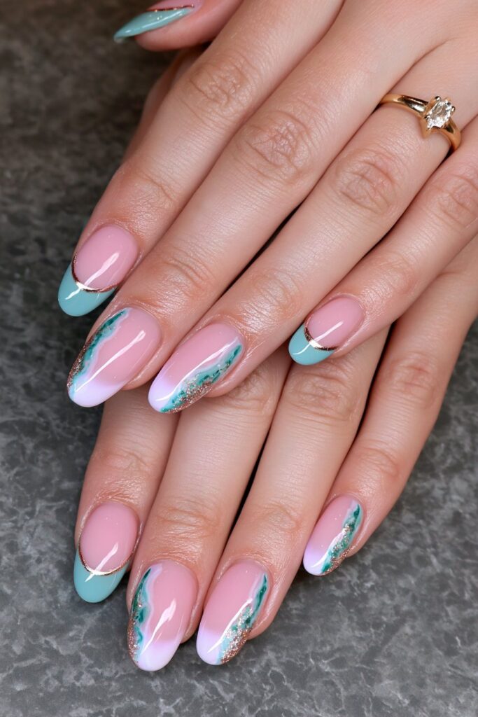 Peridot celestial accent nails