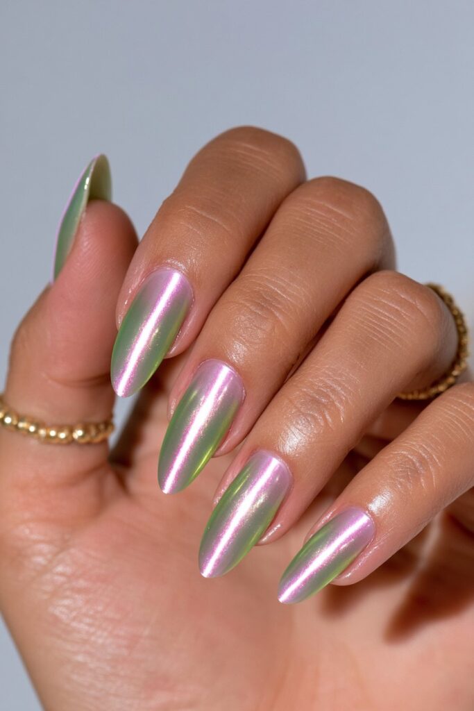 Peridot chrome nail design