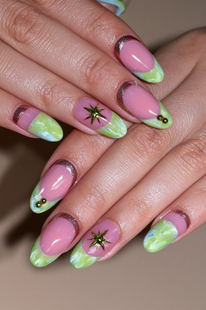 Peridot marble nail design