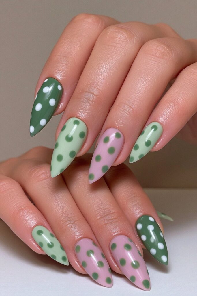 Peridot polka dot nails