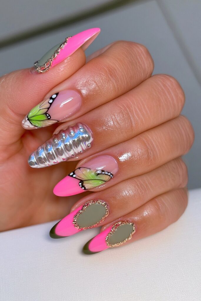 Peridot emerald two-tone nails
