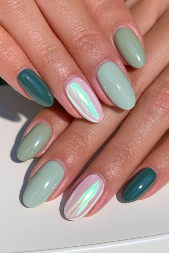 Peridot nails with gold foil