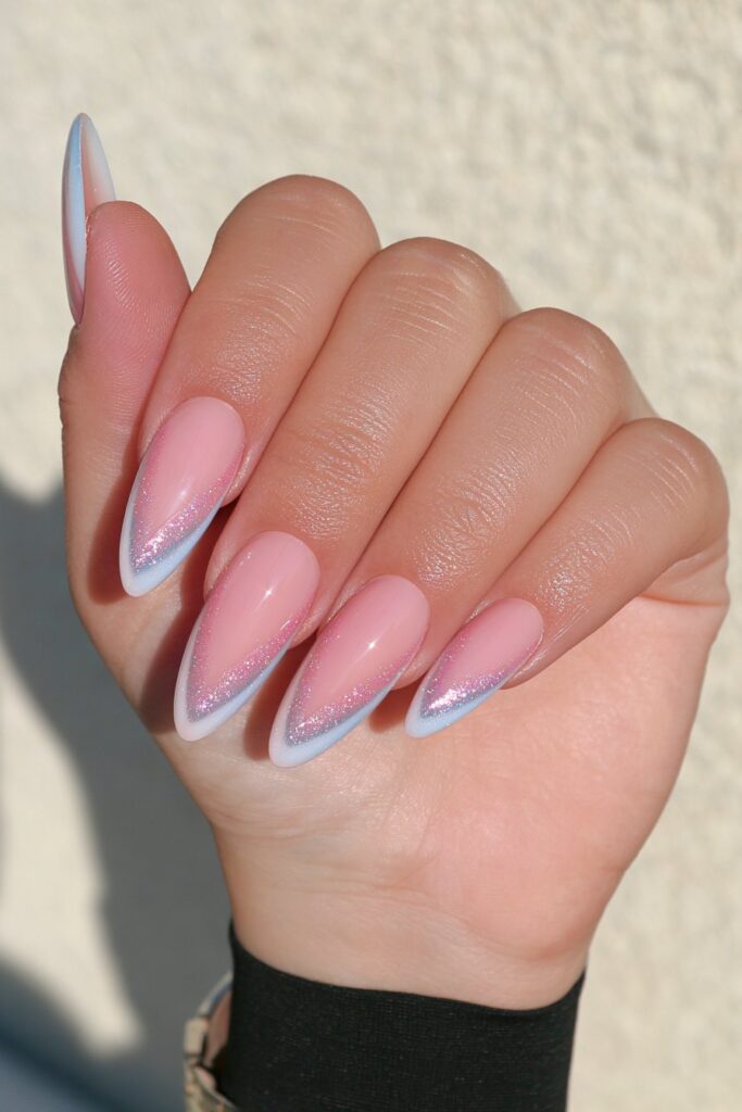 Pink cat-eye silver French tips