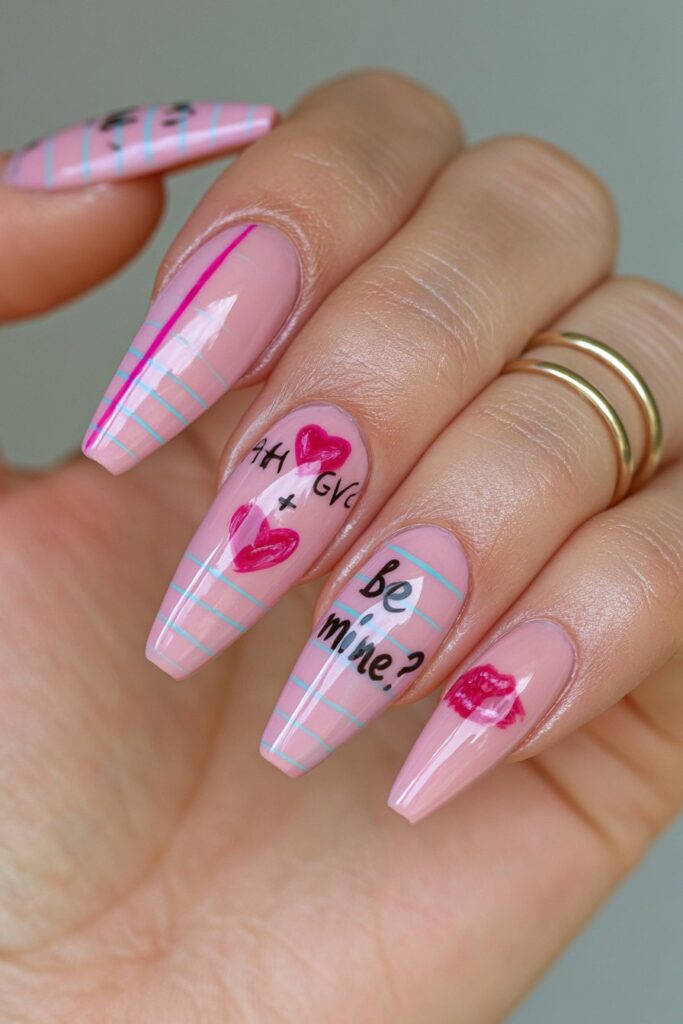 25 Back to School Acrylic Nails for Real Nail Art 9 Pink coffin pencil rainbow nails