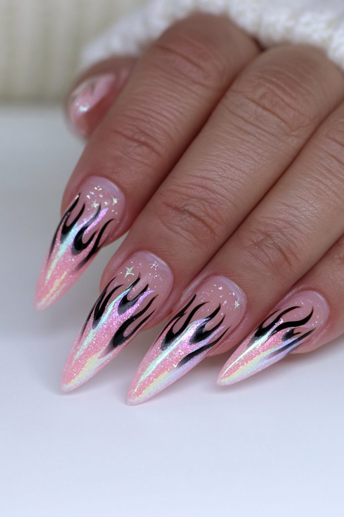 20 Pink Halloween Nails For This Spooky Season 10 Pink glitter swirl Halloween nails