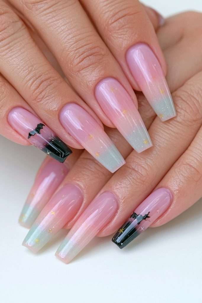 20 Pink Halloween Nails For This Spooky Season 9 Pink ombré black Halloween nails