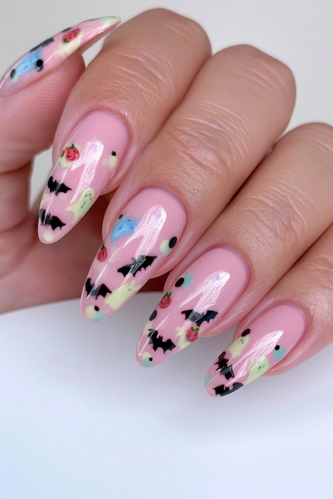 20 Pink Halloween Nails For This Spooky Season 13 Pink polka dot Halloween nails