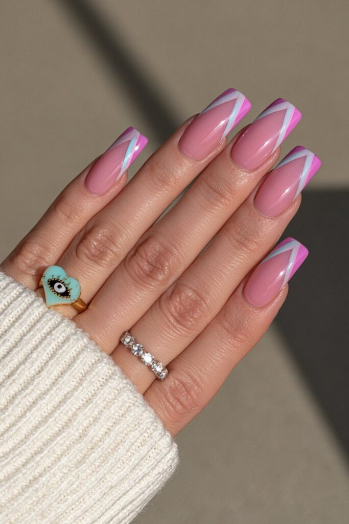 Pink web French tips with blue