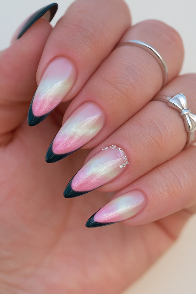 Pink web ombré black tips