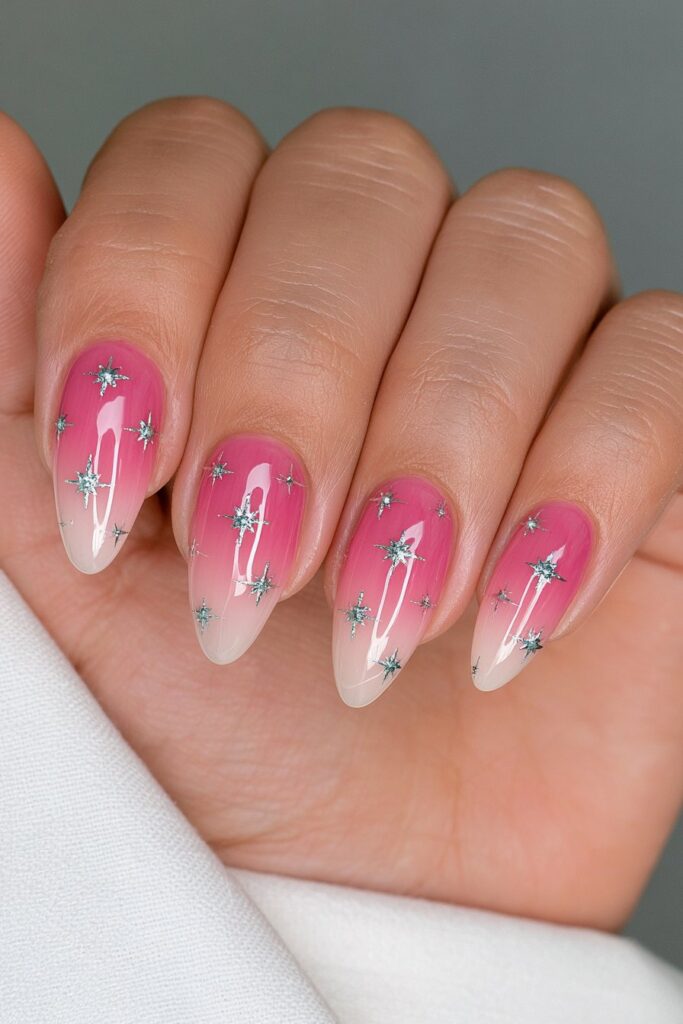 Pink spider web star nails