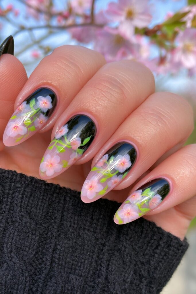 Pink black high-contrast nails