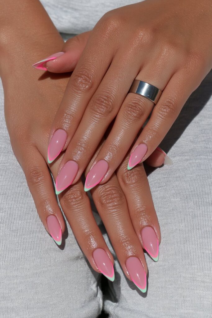 Pink and peridot aura nails