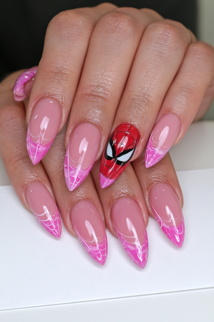 Pink red two-tone web nails