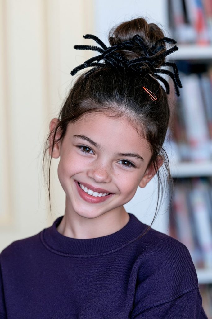 Pipe-cleaner spider bun hairstyle