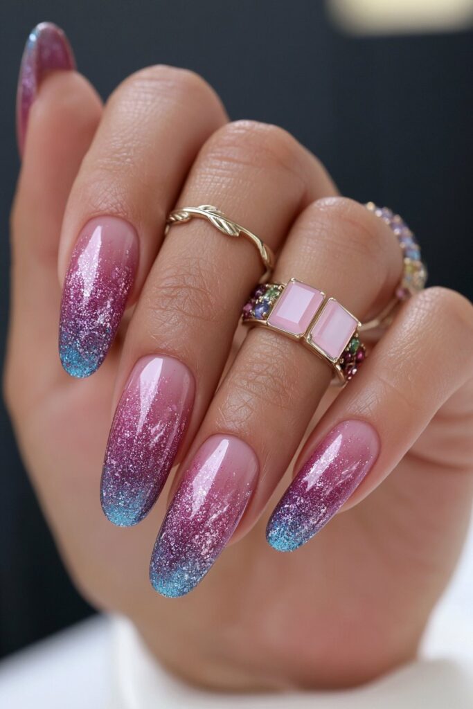 Purple pink blue witchy nails