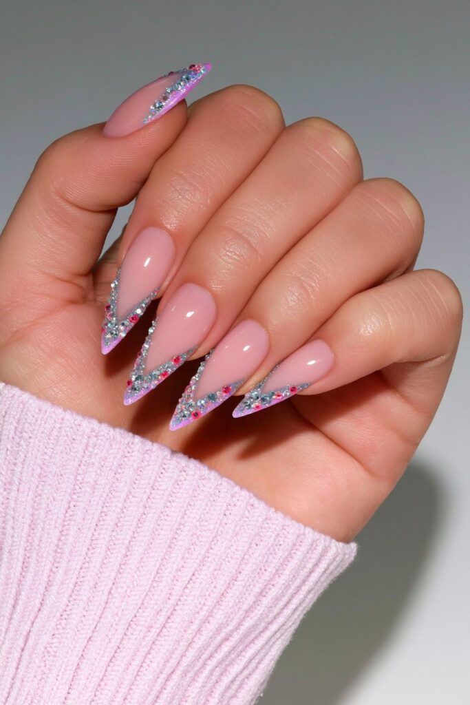 22 Pencil Nail Ideas for the Sharpest, Most Dramatic Point 7 Rhinestone embellished pencil nails