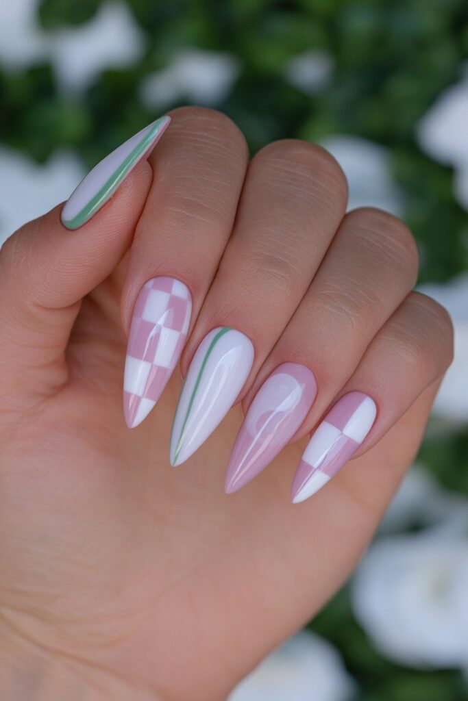 Sage green milky glazed nails